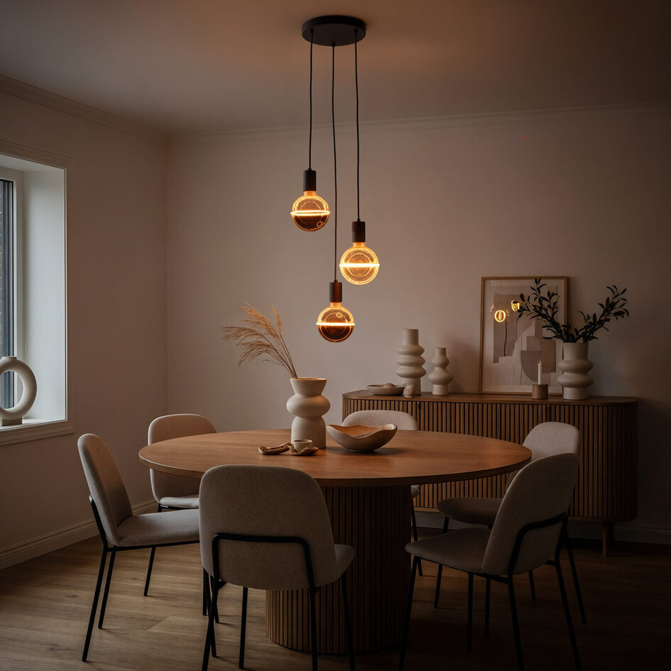 Nowoczesna lampa wisząca Illumine czarna - 3 światła w zestawie ze ściemnialnymi żarówkami LED E27