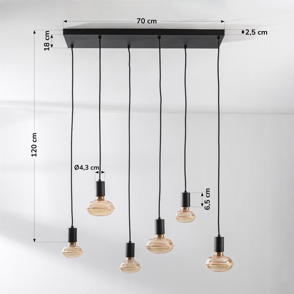 6 światła industrialna lampa wisząca Nivelle w zestawie ściemnialne żarówki E27 - czarne