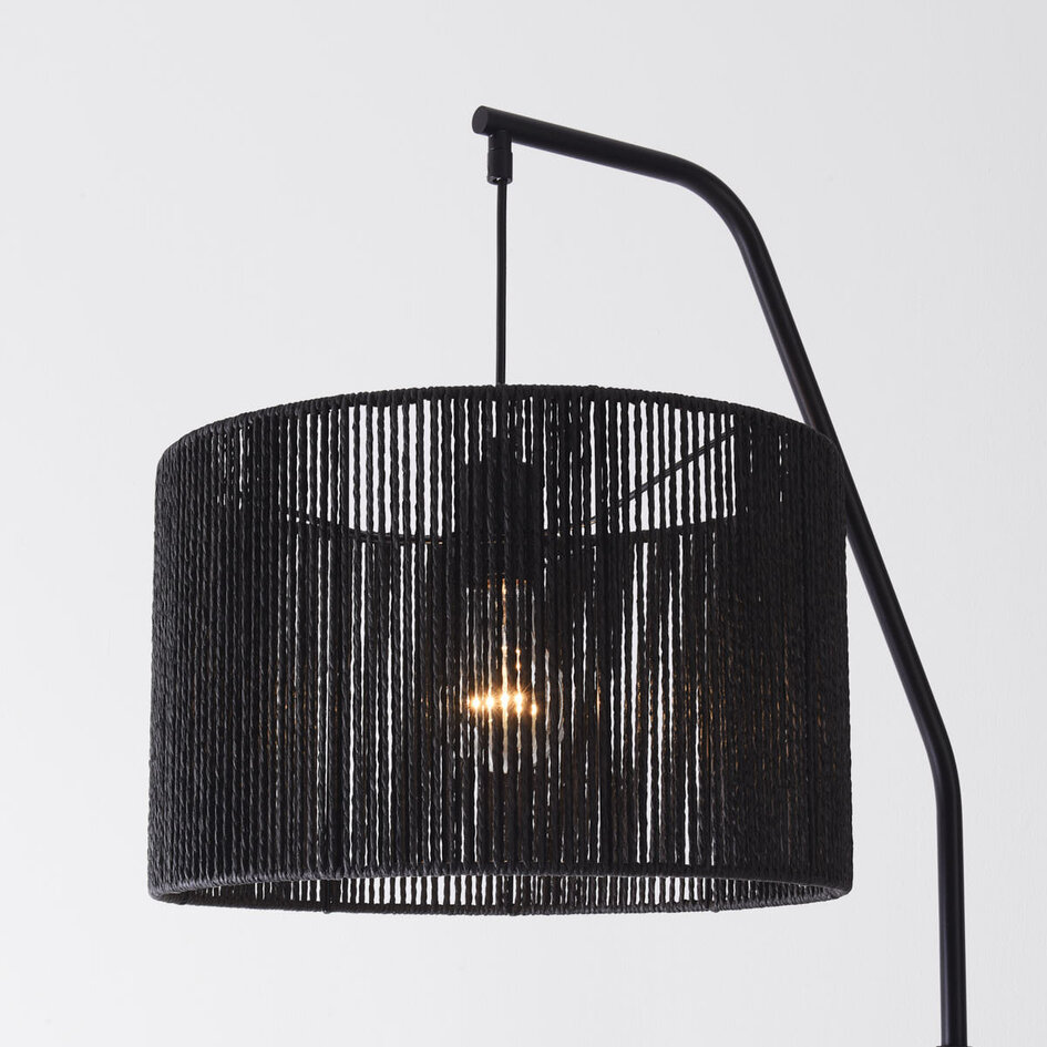 Lampa podłogowa łukowa Yoko czarna z kloszem ze sznura papierowego, 1 światło
