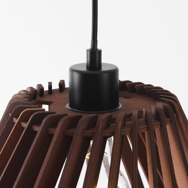 Lampa łukowa stojąca Ibis czarna z drewnianym kloszem, 1-światło