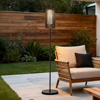 Solarna lampa stojąca Chara z plecionym designem - czarna