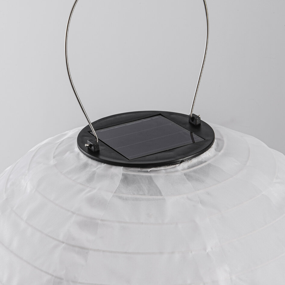 Lampion solarny Kalor – lampa wisząca na energię solarną z białego nylonu Ø30 cm