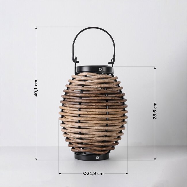 Solarne lampion Photis – bezprzewodowa lampa zewnętrzna w ciepłym kolorze drewna