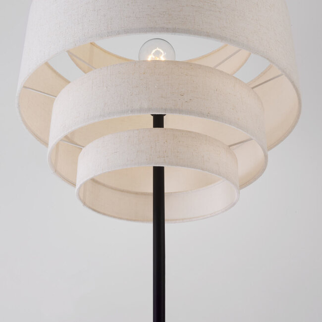 Nowoczesna lampa podłogowa Zhuo w kolorze czarnym z lnianym kloszem