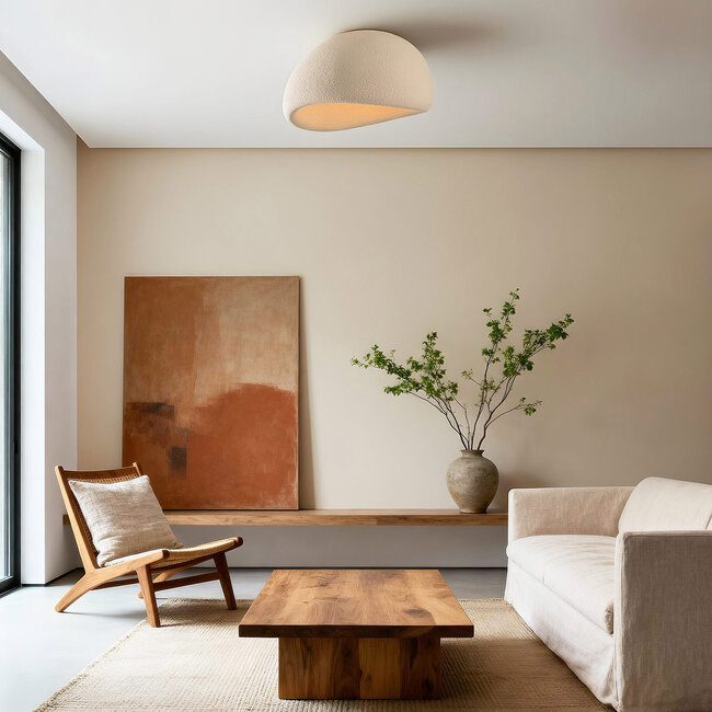 Lampa sufitowa Wabi-Sabi Stone Craft z efektem kamienia 48 x 38 cm – piaskowy beż