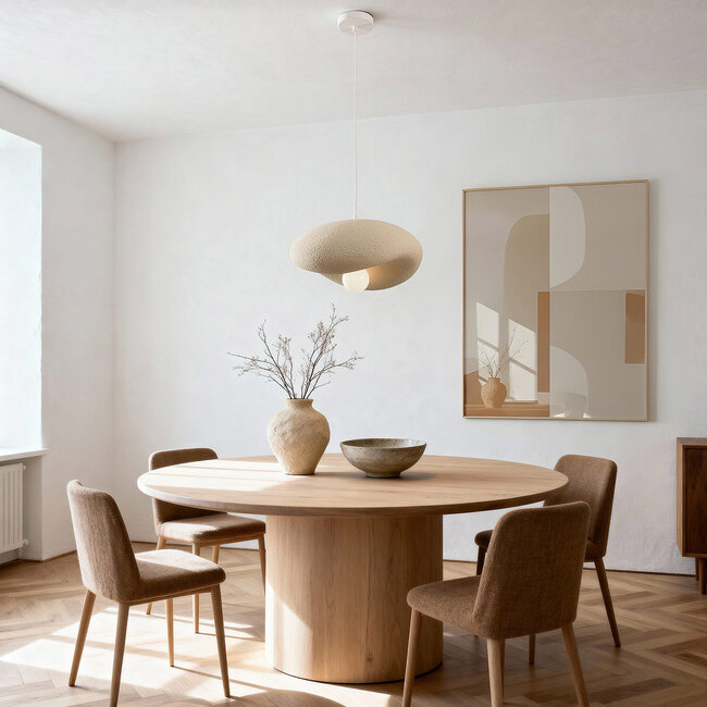 Lampa wisząca Wabi-Sabi Kawa z efektem kamienia w kolorze piaskowo-beżowym – 40 x 36 cm