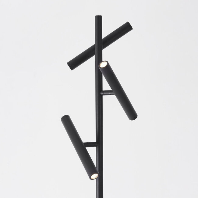 Lampa podłogowa Zhan z trzema obrotowymi reflektorami, ściemniaczem dotykowym i funkcją światła skierowanego w górę i w dół – czarna