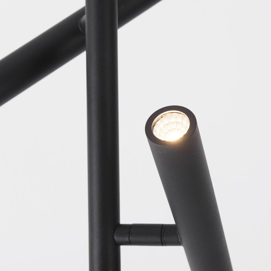 Lampa podłogowa Zhan z trzema obrotowymi reflektorami, ściemniaczem dotykowym i funkcją światła skierowanego w górę i w dół – czarna
