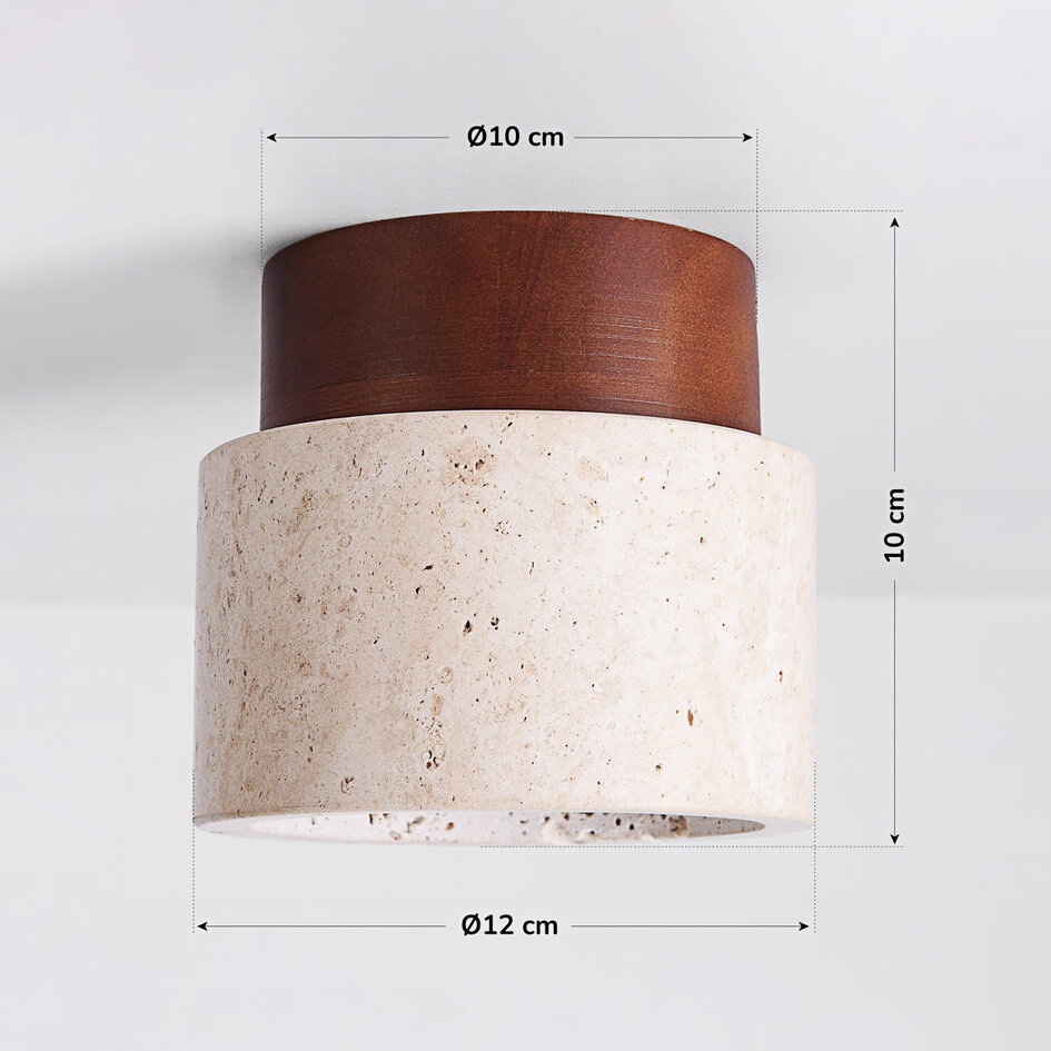 Lampa sufitowa Khada z trawertynu (kamień naturalny) i drewna