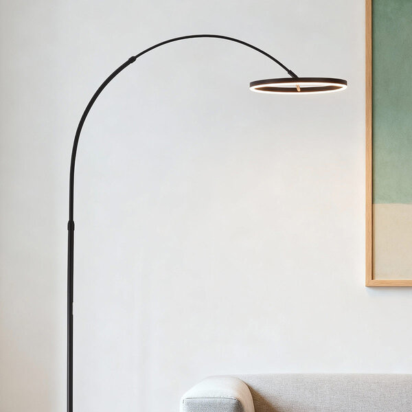 Lampa łukowa Talto w czarnym macie z wbudowanym źródłem LED i ściemniaczem dotykowym