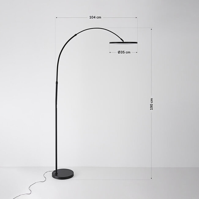 Lampa łukowa Talto w czarnym macie z wbudowanym źródłem LED i ściemniaczem dotykowym