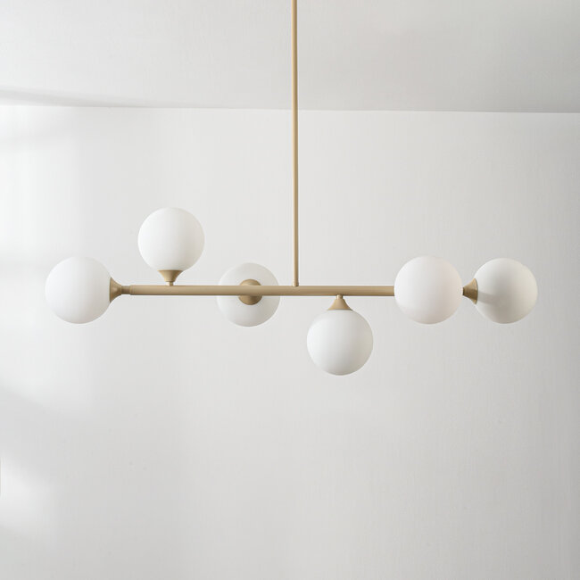 Design lampa wisząca Aster - beżowa z mlecznobiałym szkłem, 6 światła