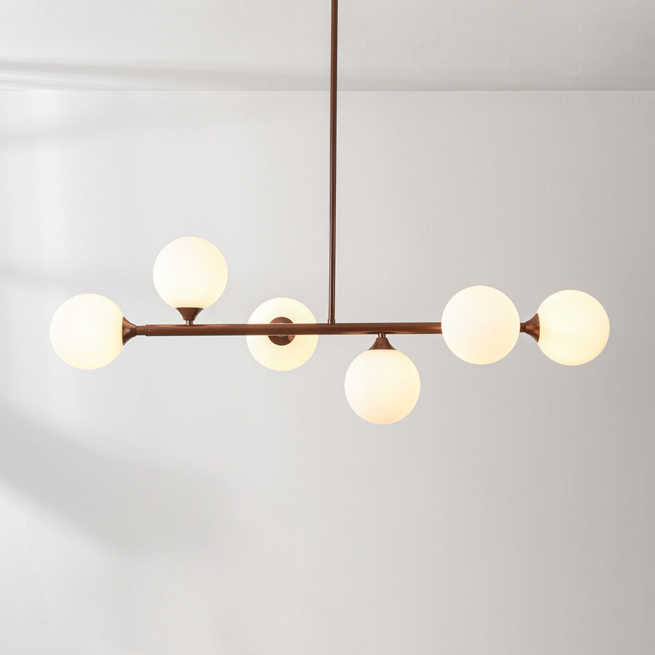 Design lampa wisząca Aster - brązowe z mlecznobiałym szkłem, 6-światła