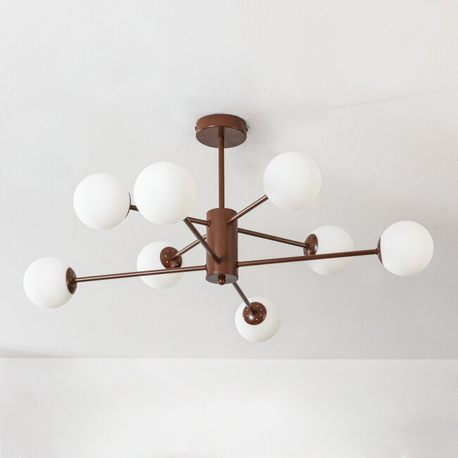 Design lampa sufitowa Idaho - brązowa z mlecznobiałym szkłem, 8-światło
