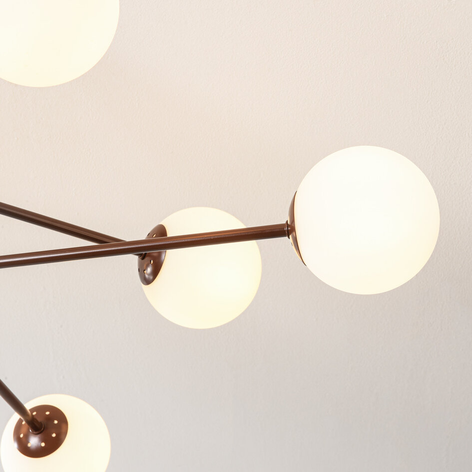 Design lampa sufitowa Idaho - brązowa z mlecznobiałym szkłem, 8-światło