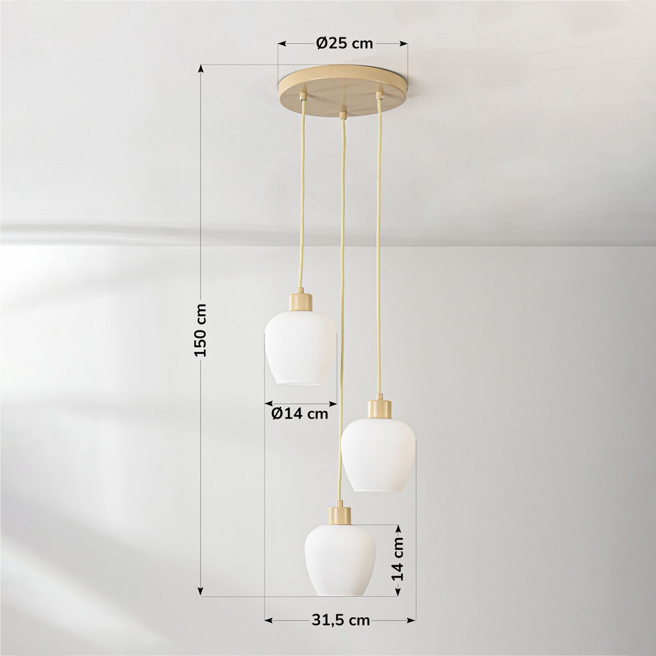 Nowoczesna lampa wisząca Stockton - beżowa z mlecznobiałym szkłem, 3 światła