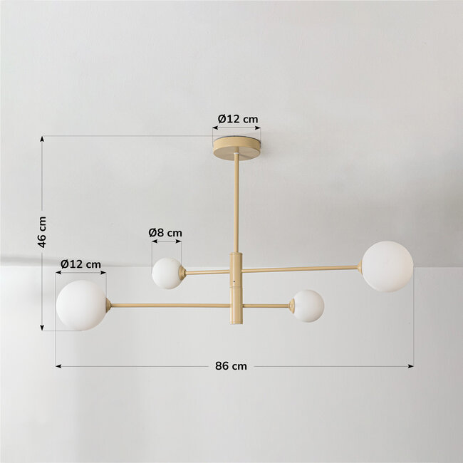 Beżowa lampa sufitowa Stiri 4 światła z mlecznobiałym szkłem