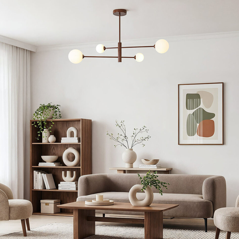 Lampa sufitowa Stiri 4 światła - brązowa z mlecznobiałym szkłem