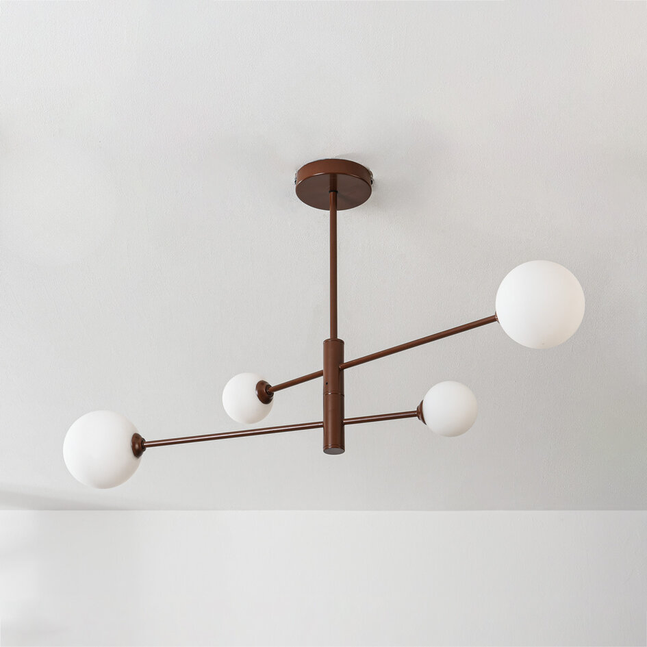 Lampa sufitowa Stiri 4 światła - brązowa z mlecznobiałym szkłem