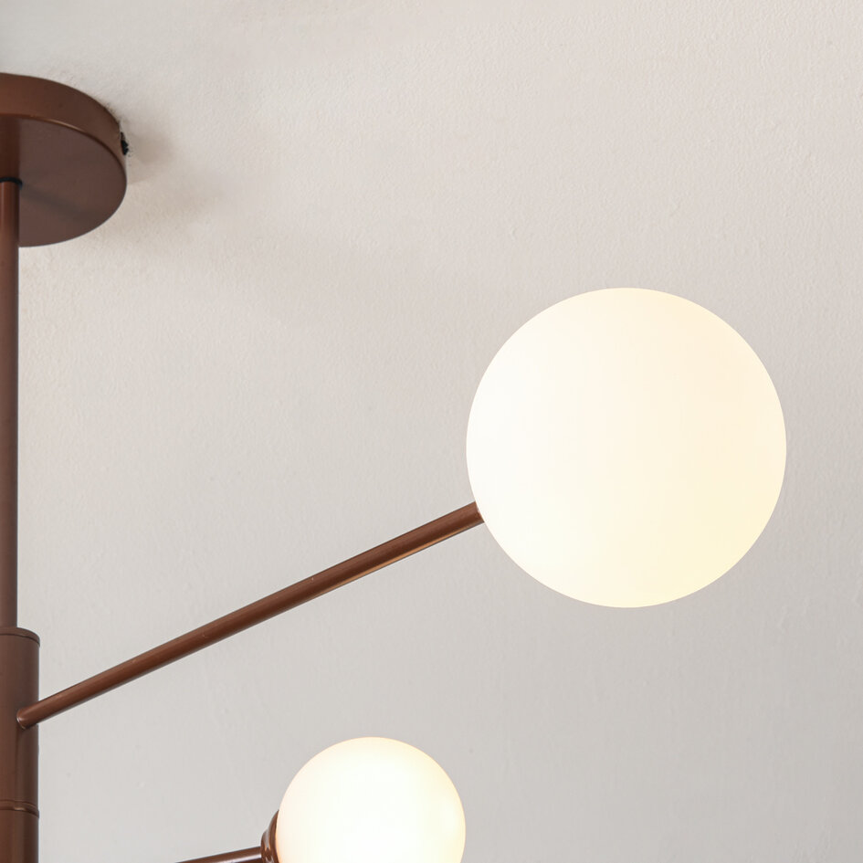 Lampa sufitowa Stiri 4 światła - brązowa z mlecznobiałym szkłem