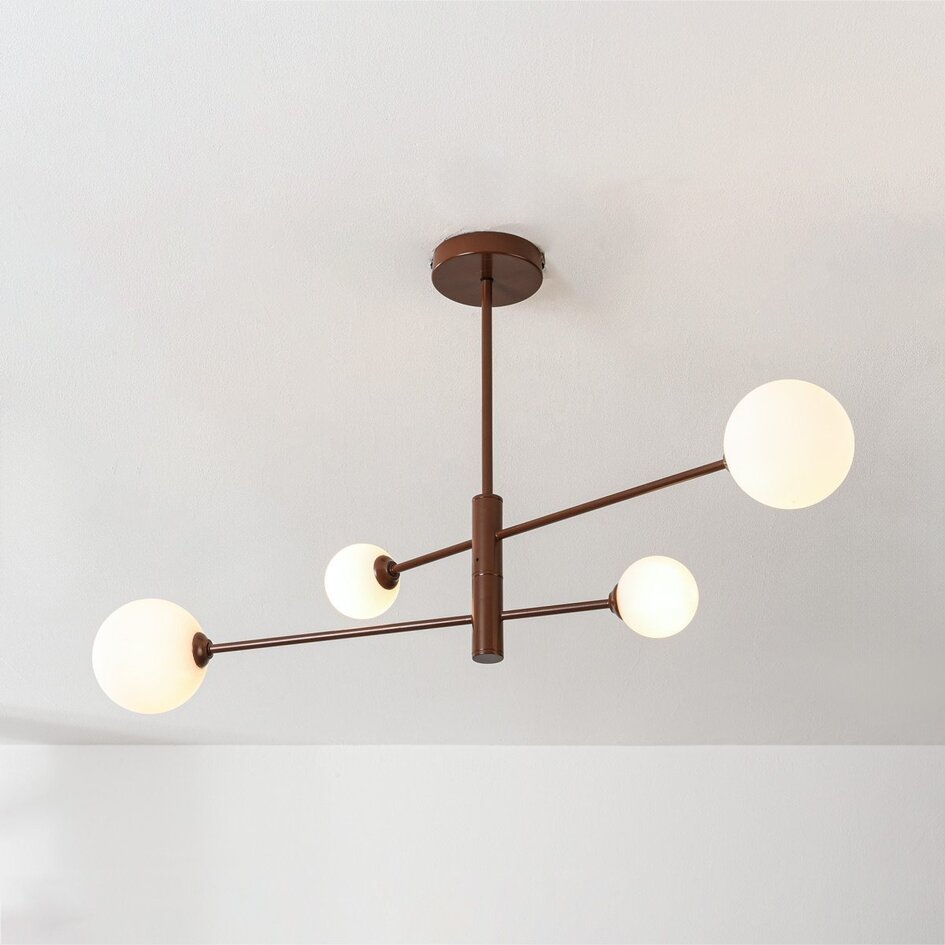 Lampa sufitowa Stiri 4 światła - brązowa z mlecznobiałym szkłem