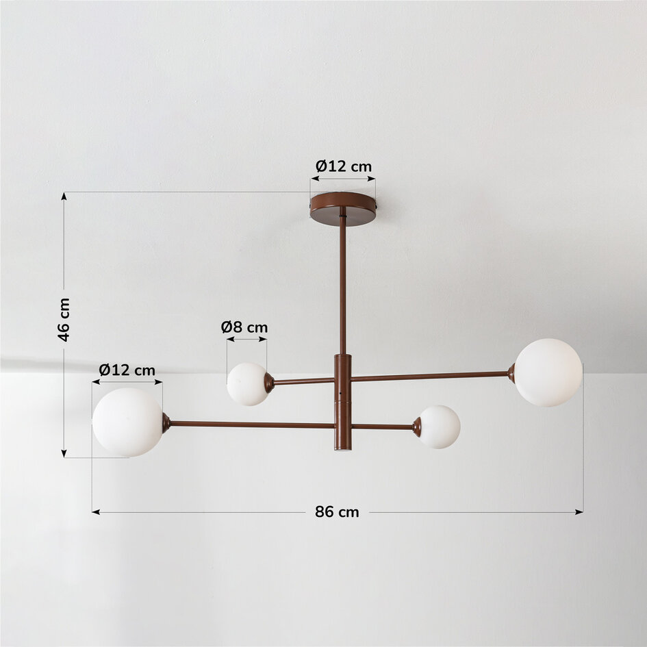 Lampa sufitowa Stiri 4 światła - brązowa z mlecznobiałym szkłem