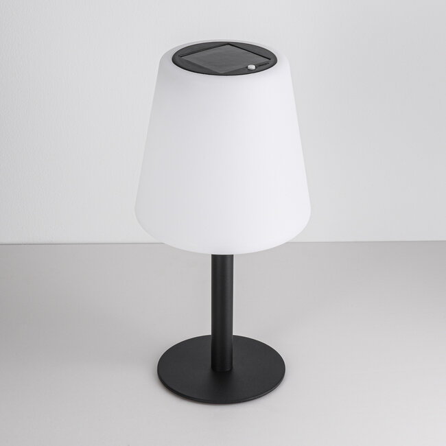 Solarna lampa stołowa Lucen z metalową podstawą i ciepłą bielą
