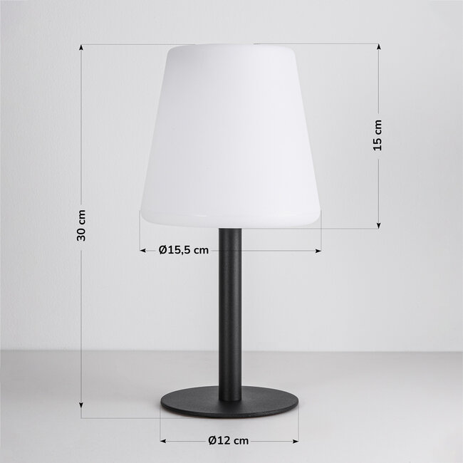 Solarna lampa stołowa Lucen z metalową podstawą i ciepłą bielą