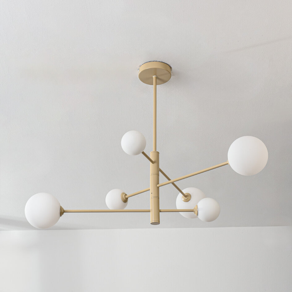Design lampa sufitowa Sest beżowa z mlecznobiałym szkłem - 6-światło