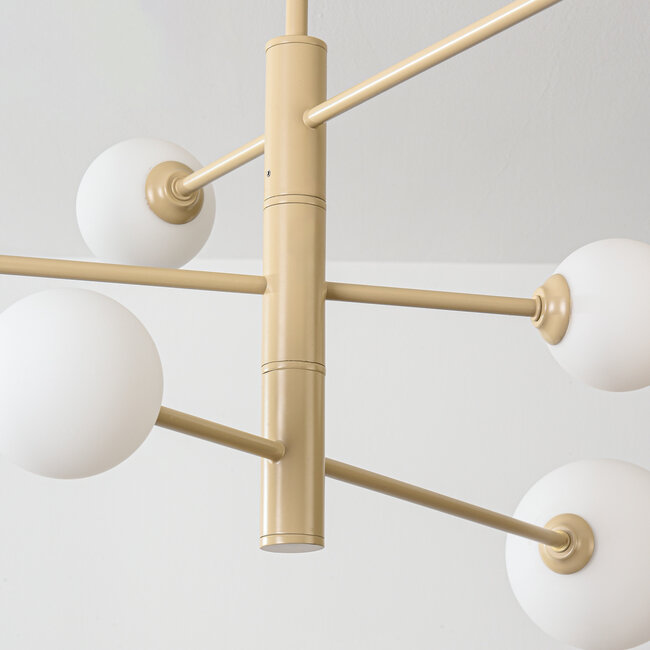 Design lampa sufitowa Sest beżowa z mlecznobiałym szkłem - 6-światło