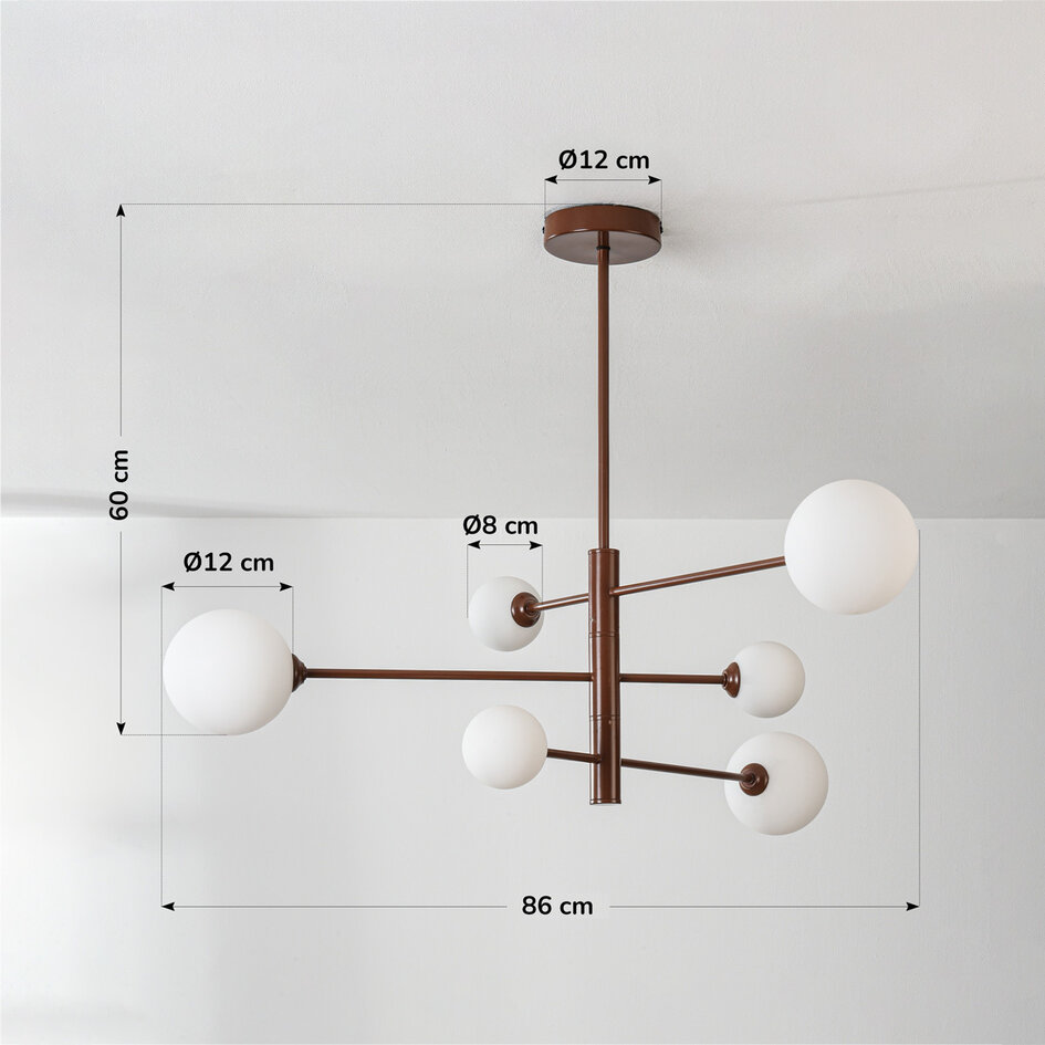 Design lampa sufitowa Sest brązowa z mlecznobiałym szkłem - 6 światła