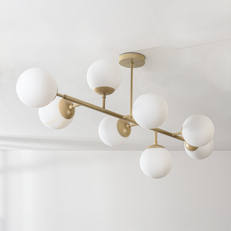 Design lampa sufitowa Osem beżowe z mlecznobiałymi szklanymi kulami - 8-światło
