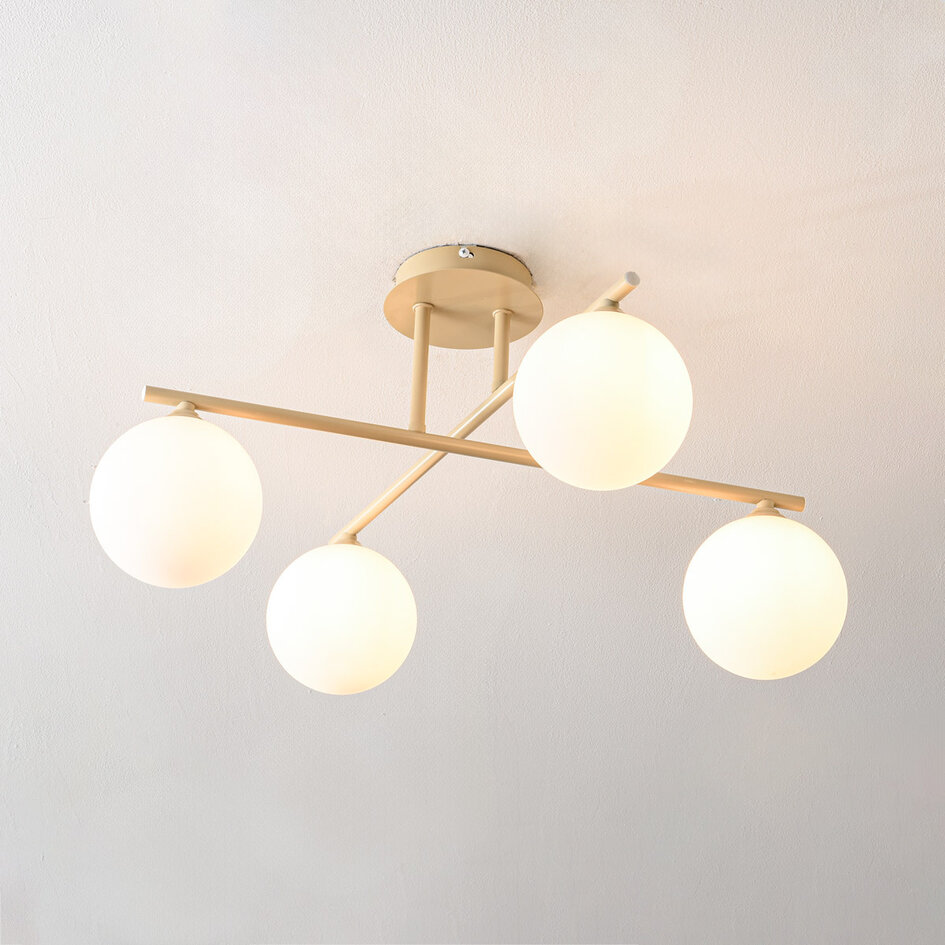 Nowoczesna obrotowa lampa sufitowa Nymo beżowa z mlecznobiałym szkłem, 4 światła