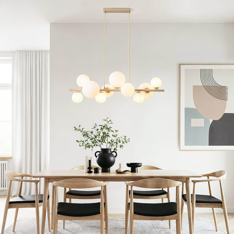 Designerska lampa wisząca Deka beżowa z mlecznobiałym szkłem, 10 światła