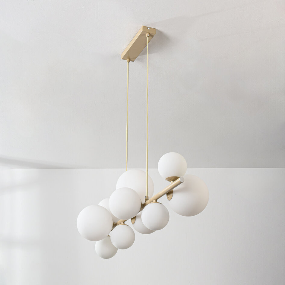 Designerska lampa wisząca Deka beżowa z mlecznobiałym szkłem, 10 światła