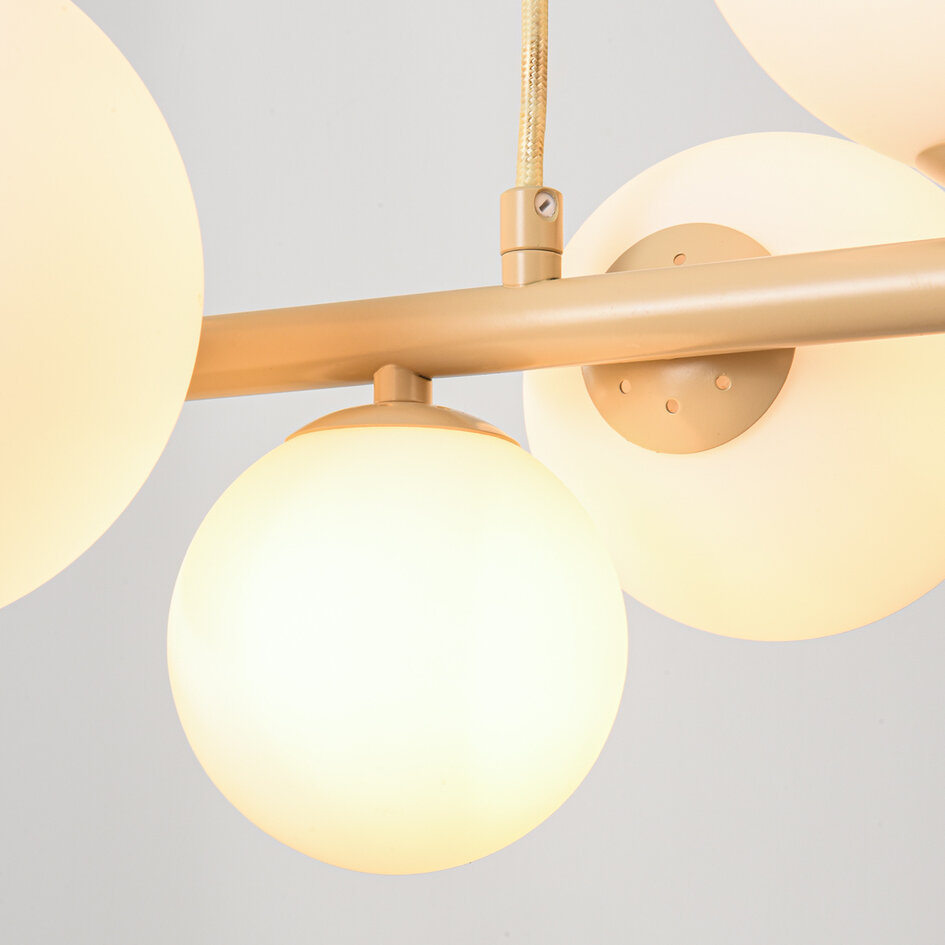 Designerska lampa wisząca Deka beżowa z mlecznobiałym szkłem, 10 światła