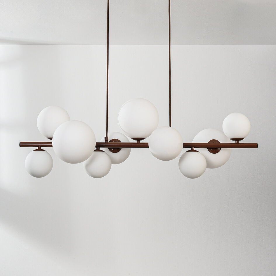 Design lampa wisząca Deka brązowa z mlecznobiałym szkłem, 10-światło