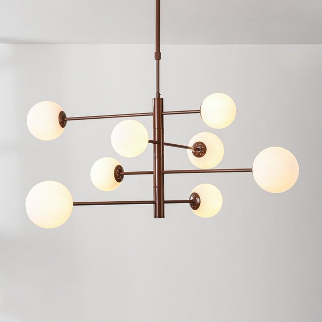 Lampa sufitowa Oito brązowa z mlecznobiałym szkłem i obrotowa, 8-światło