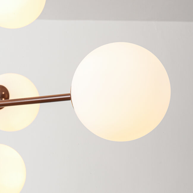 Lampa sufitowa Oito brązowa z mlecznobiałym szkłem i obrotowa, 8-światło