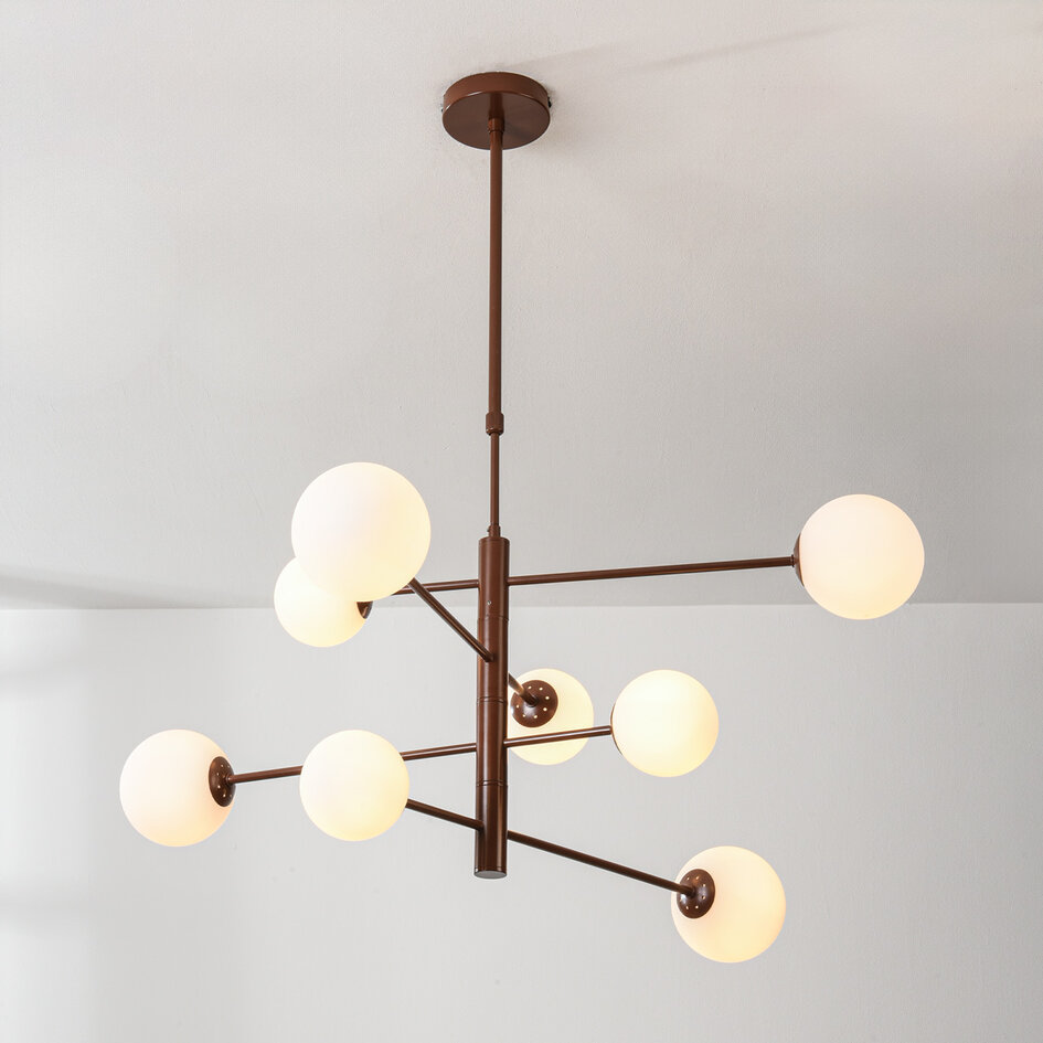 Lampa sufitowa Oito brązowa z mlecznobiałym szkłem i obrotowa, 8-światło