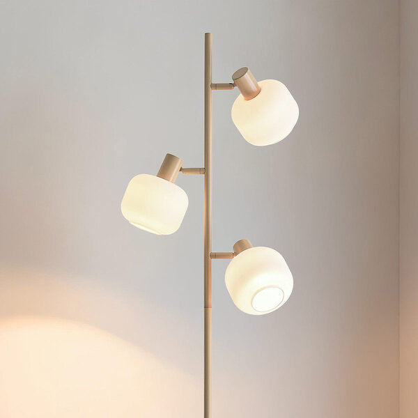 Lampa podłogowa Jesse beżowa z mlecznobiałym szkłem, 3 światła