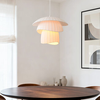 Lampa wisząca Ume z podwójnym kloszem z tkaniny - biała