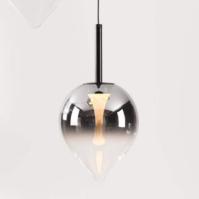 3 światła lampa wisząca Drop z przydymionym szkłem i wbudowane źródło LED, 3-stopniowo ściemnialne