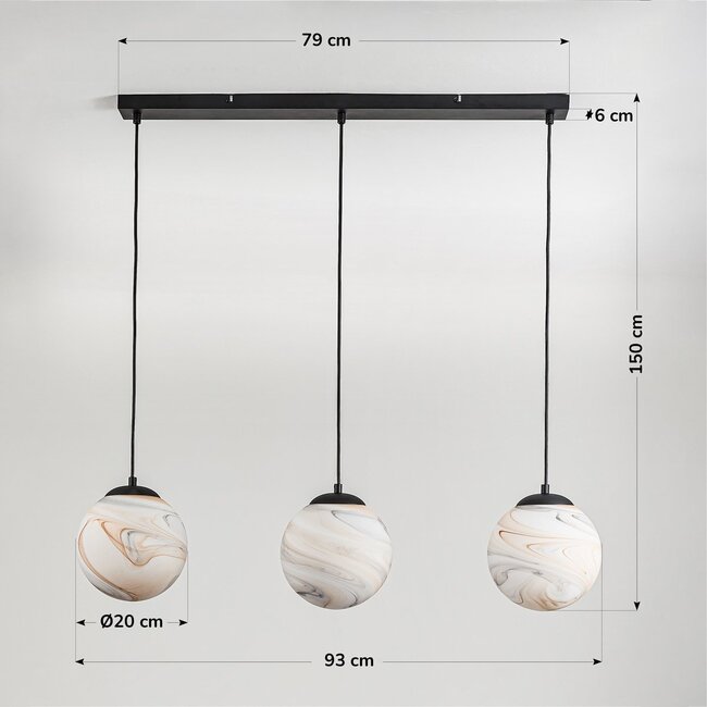 Lampa wisząca Marbelle 3-światłowa ze szkłem o wyglądzie marmuru – czarna