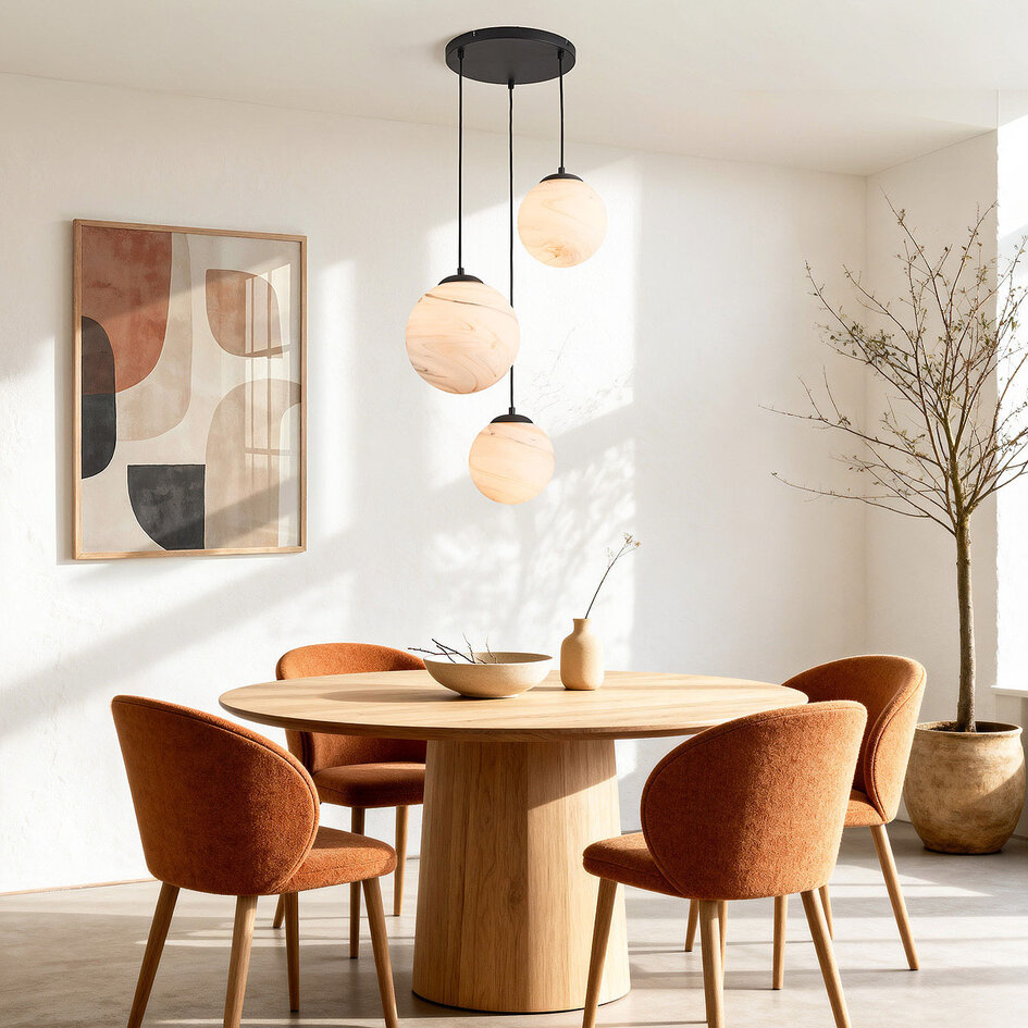 Design lampa wisząca Marbelle czarna ze szkłem imitującym marmur 3 światła