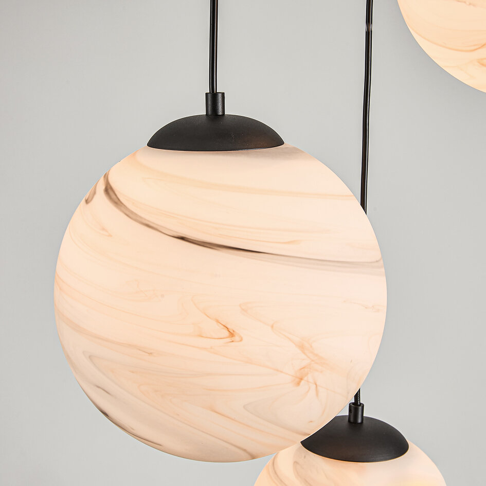 Design lampa wisząca Marbelle czarna ze szkłem imitującym marmur 3 światła