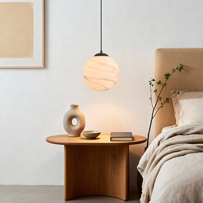 1-światło lampa wisząca Marbelle czarna ze szkłem imitującym marmur