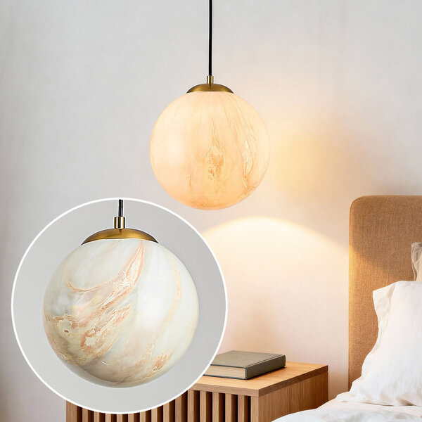 1 światło lampa wisząca Tessra ze szkłem imitującym marmur i złotym mosiądzem