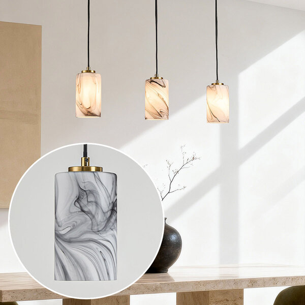 3-światlowa lampa wisząca Vetra z kloszami imitującymi marmur – mosiężno-złota i czarna