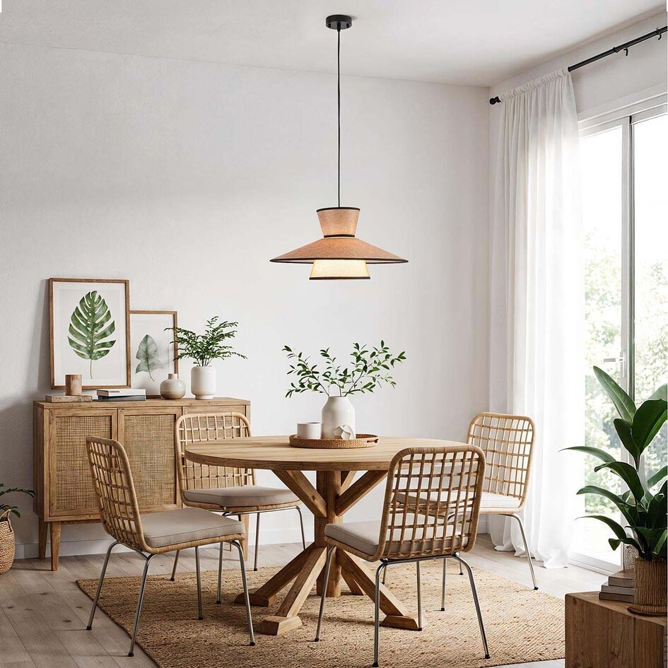 Lampa wisząca Zenith w stylu Japandi z naturalnym kloszem